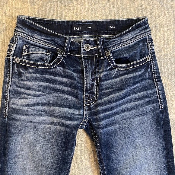 BKE Aiden Jeans Mens 27x34 Blue Dark Wash Straight Stretch Denim Pants Casual - Picture 2 of 14